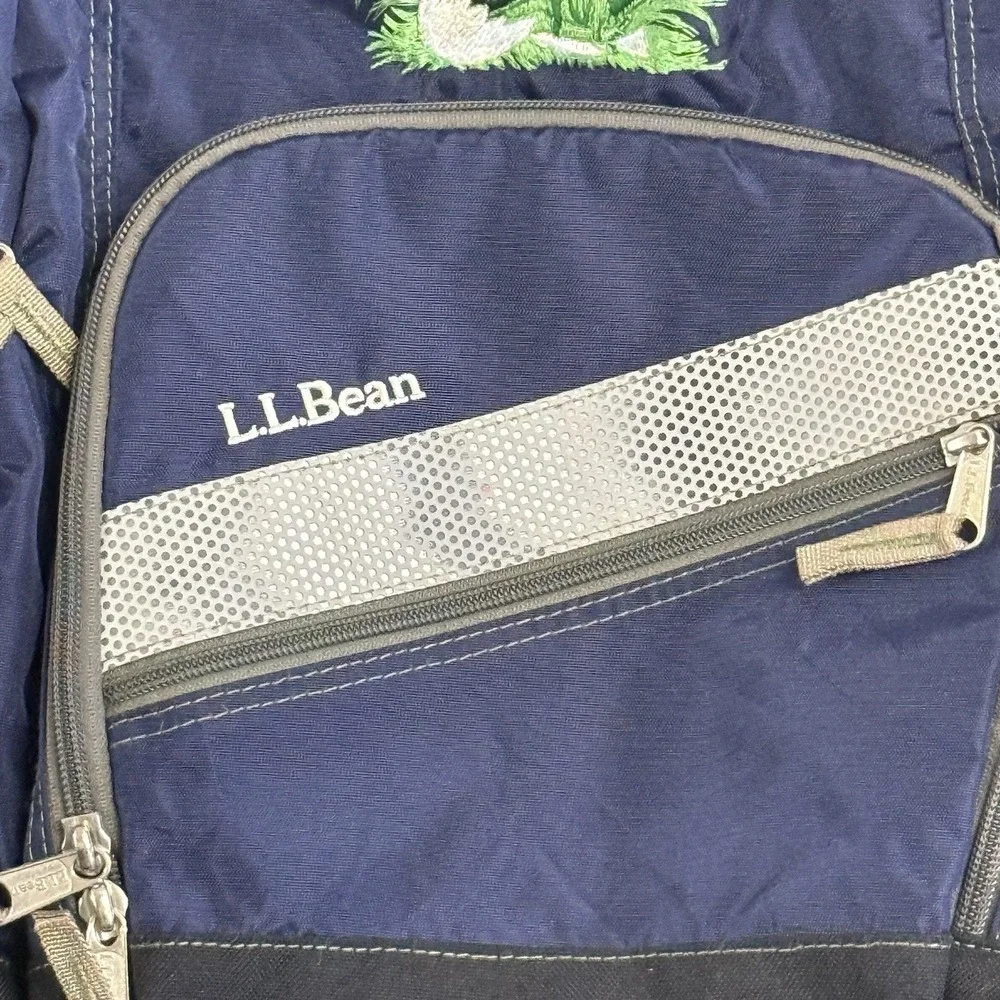 Y2K L.L. Bean Backpack Dinosaur Travel Book Gym Reflective Embroidered Blue Rare